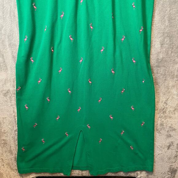 Vintage Quacker Factory Polo Green Dress Pink Flamingo Embroidered‎ Summer Sz 1X - Picture 7 of 8